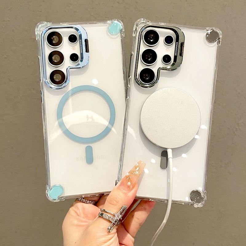 Роскошный прозрачный чехол для Samsung Galaxy S25 S24 S23 S22 Ultra Plus A17 A56 A36 A16 A26 S24FE Магнитная подставка Magsafe Защитная крышка