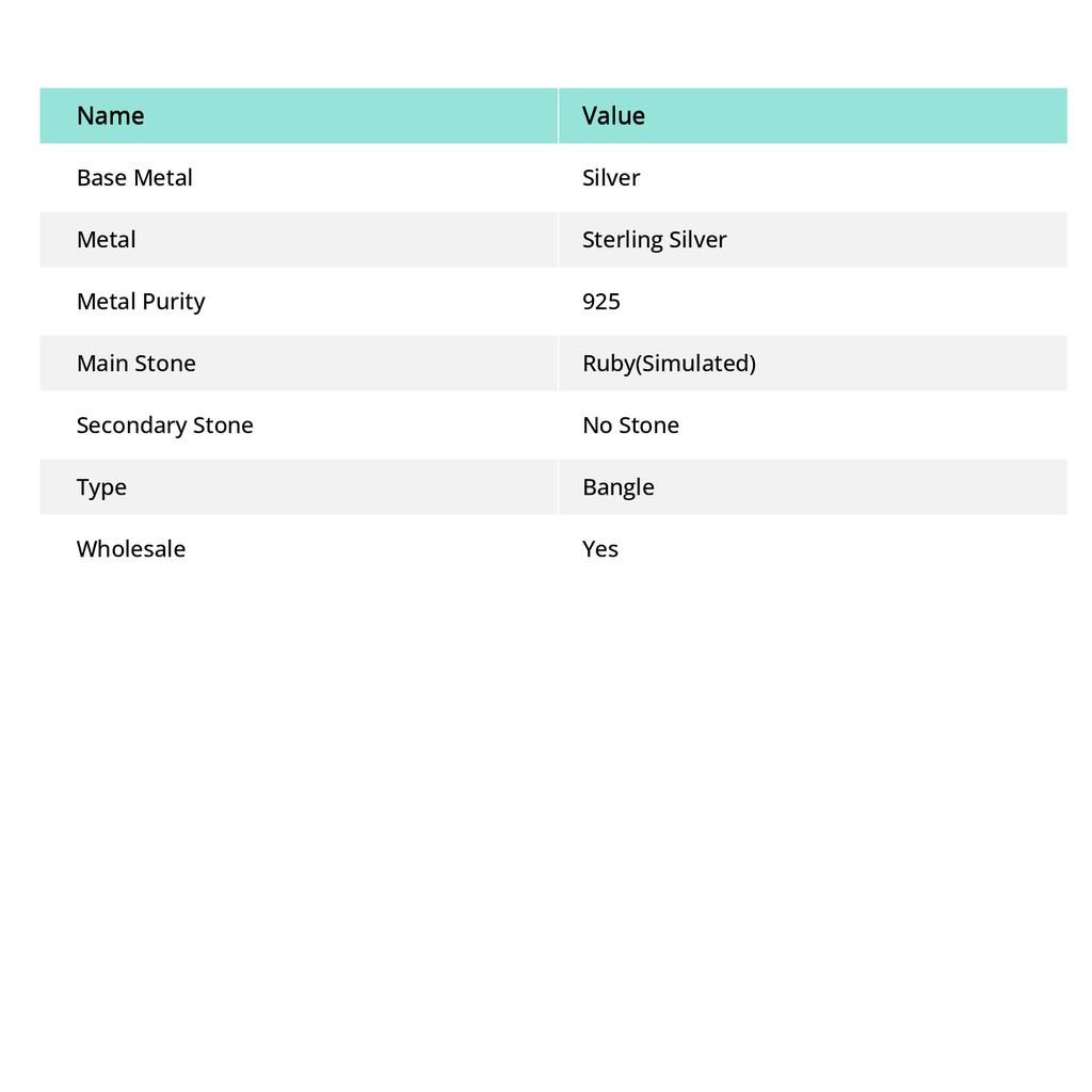 Ruby(Simulated) Gemstone 925 Sterling Silver Cuff Bangle Adjustable G9z65