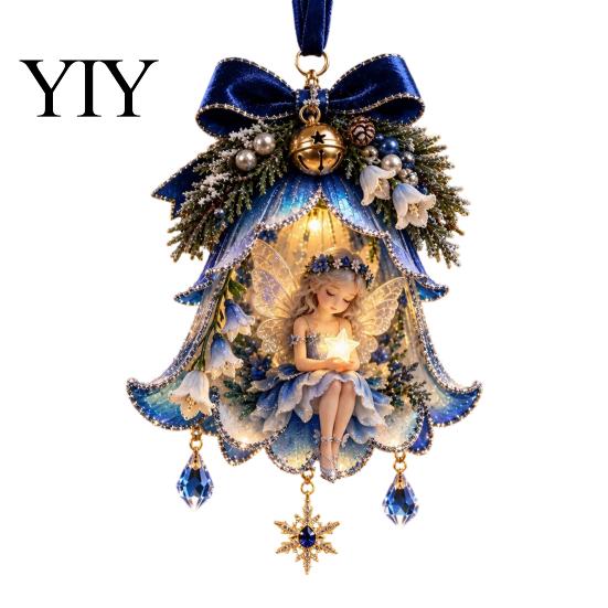 Stunning Fairy Tale Hanging Decor Bell Christmas Ornament, 2D Flat Flower Elegant Ornaments for Stores Decoration, Acrylic Xmas Tree Pendant