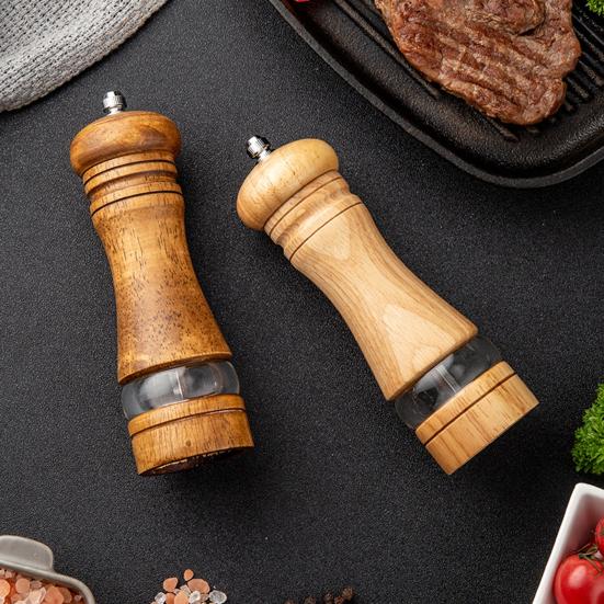 Seasoning Grinder Ceramic Core Kitchen Gadget Reusable Manual Rubber Wood Salt Pepper Mill Modern Grind Large Capacity