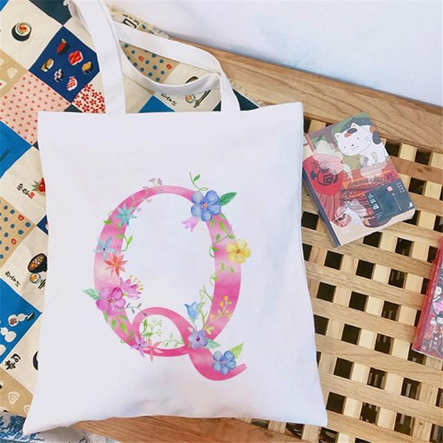 Женская холщовая сумка-шоппер Классический принт 26 букв английского алфавита Белая студенческая сумка-тоут Сумка-шоппер на плечо женская Сумка-тоут Харадзюку