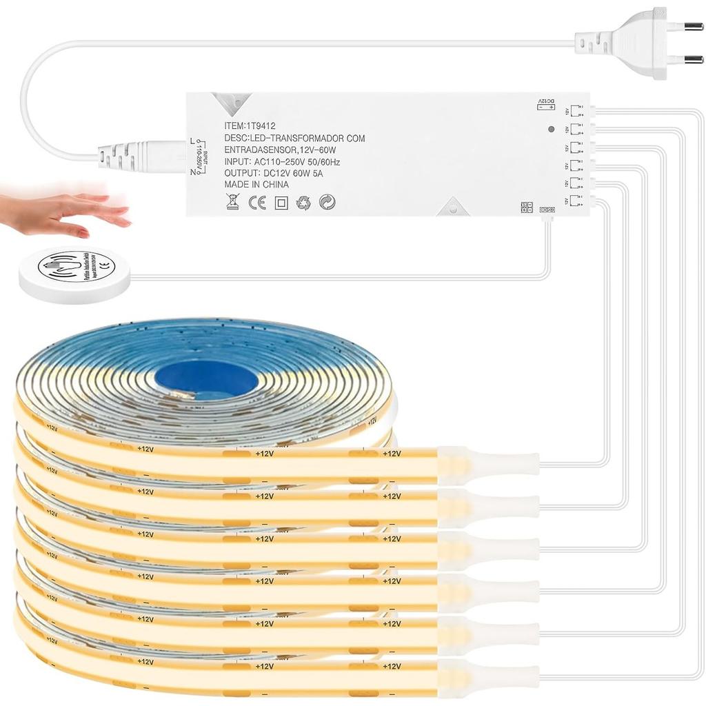 COB LED Strip 6pcs – Warm White, 12V, Cuttable, With Touch and Hand Sweep Dimmer for TV Background, Cabinets and DIY
