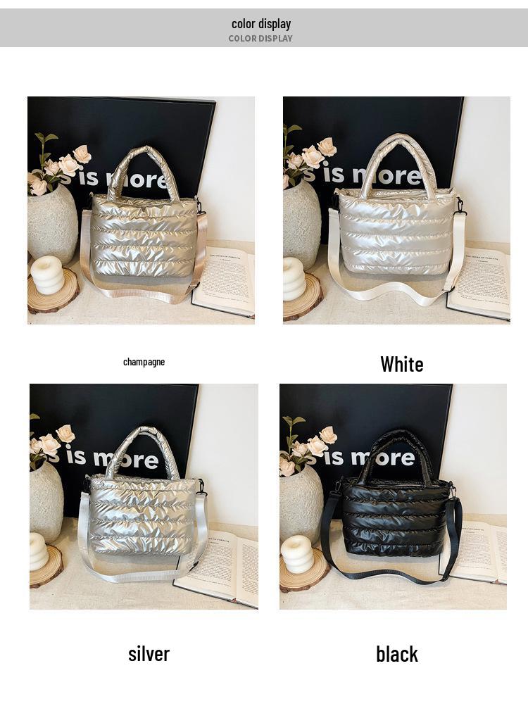 Ламинированная зимняя сумка-тоут: Стильная легкая женская сумка-пуховик через плечо и на плечо