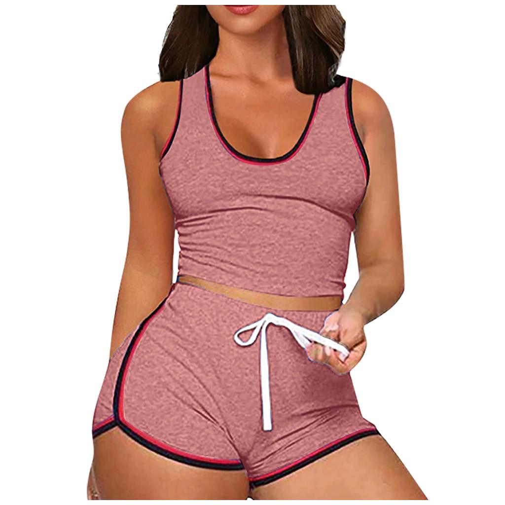 Женский комплект из 2 предметов без рукавов, повседневные короткие брюки, повседневная спортивная одежда