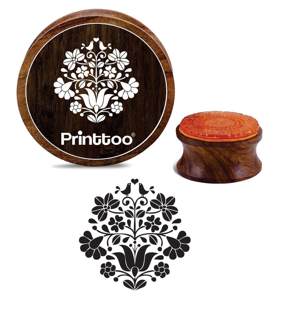 Printtoo Floral Round Wooden Rubber Stamp Scrap-booking Craft Textile Stamps-2