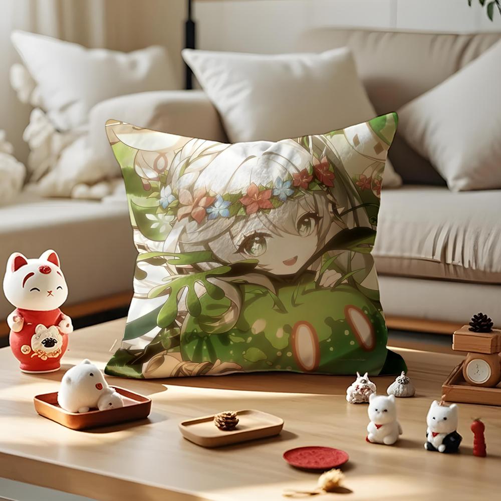 Game Genshin Impact Nahida Cushion Cover Silky Short Plush Invisible Zipper Dustproof Sofa Pillow Case for Home Decor