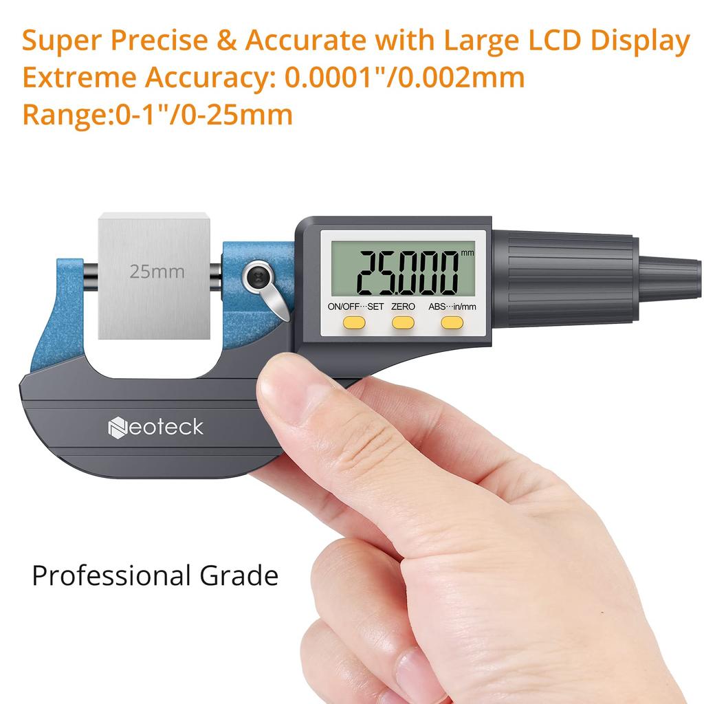 Neoteck Digital Micrometer Thickness Measuring Instrument 0-25mm LCD display