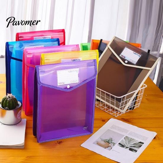 Portable Briefcase Pouch Transparent File Folder, with Snap Closure, Waterproof A4 A5 Document Bag, Student Work Organizer Large Capacity Colorful PP