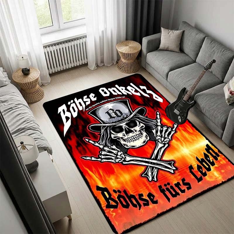 Böhse Onkelz Band Area Rug, Skull Vintage Pattern Floor Rug, Non Slip Carpet for Living Room Bedroom Fan Decor
