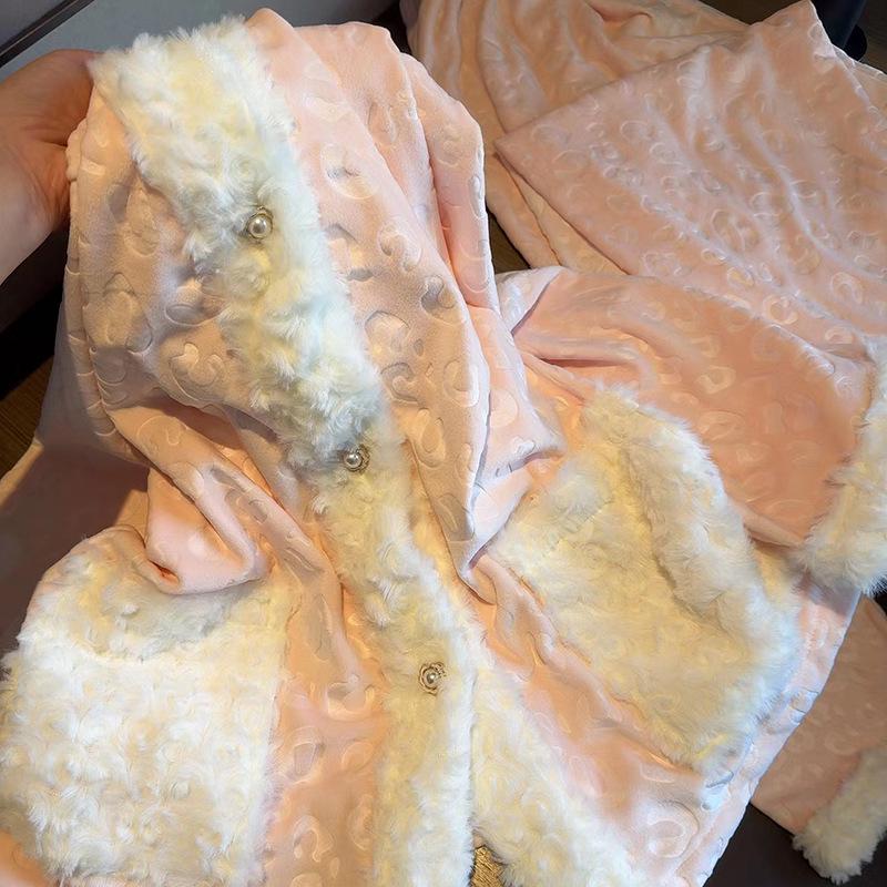 Женский пижамный комплект из бархата Sea Island - Стиль высокого класса Осень/Зима 2025, с плюшевой подкладкой, подходит для ношения в помещении и на улице