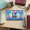 Geometric Heart Pattern Shiny Laser Cosmetic Makeup Bag, Holographic Travel Toiletry Organizer Pouch for Girls Women Daily Makeup Storage Gift