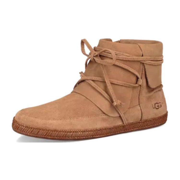 UGG Кожаные ботильоны на плоской подошве со шнуровкой и круглым носком, удобные женские ботинки каштаново-коричневого цвета 1019129-CHE