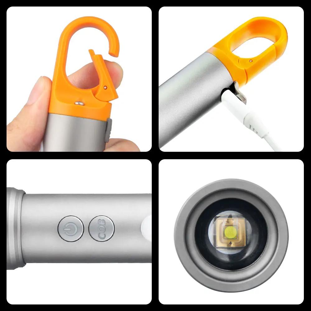 Мини Многоцветный Фонарик Зеленый/Красный/Синий/Белый COB LED Toch Зум USB Зарядка Подвесной Лампа для Палатки Охота Рыбалка На Открытом Воздухе
