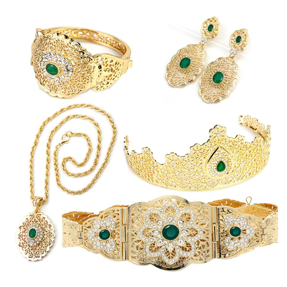 Нефритовый цвет невесты, свадебные ювелирные наборы, пояс, металлическая корона, серьги, браслет, кулон, ожерелье