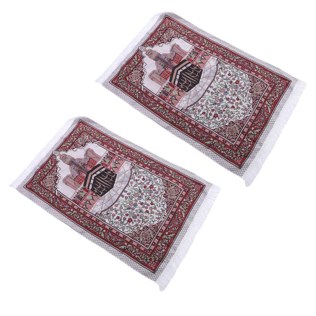 2Pcs Pray Rug Portable Thick Soft Embroidered Mat with Tassel for Women Men Children Meditation