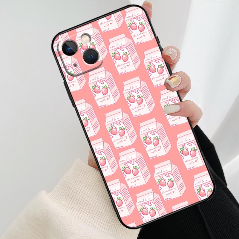 Милый чехол для телефона «Клубничное молоко» для iPhone 17 Pro Max 16 15 14 11 12 13 Pro Max mini 15 16 Plus 16e 17 Air Cover