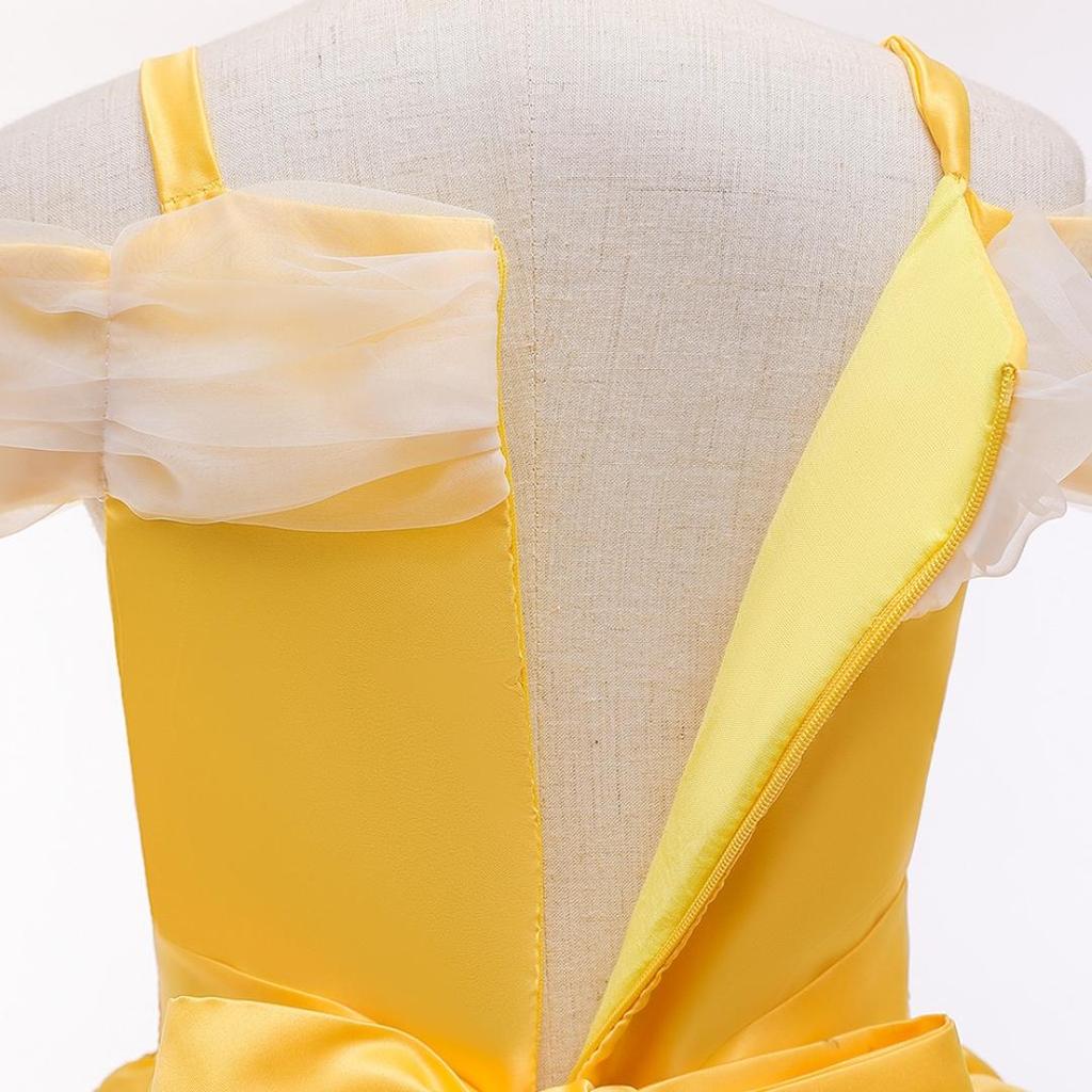 Костюм Красавицы и Чудовища для девочек, карнавальное нарядное платье на Рождество, Хэллоуин, бальное платье красавицы принцессы на день рождения, желтое, 3, 4, 5, 6, 7, 8, 9, 10 лет