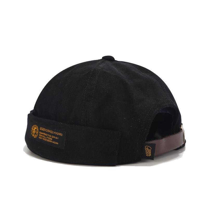 Corduroy Beanie Hat with Accent - Unisex Vintage-Inspired Sailor Cap with Rolled Cuffs and Adjustable Belt