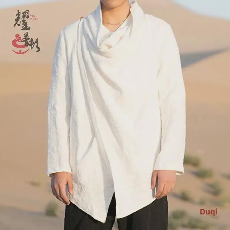 Мужская ветровка буддийского ханьфу весна/осень: Даосский халат средней длины из хлопка и льна