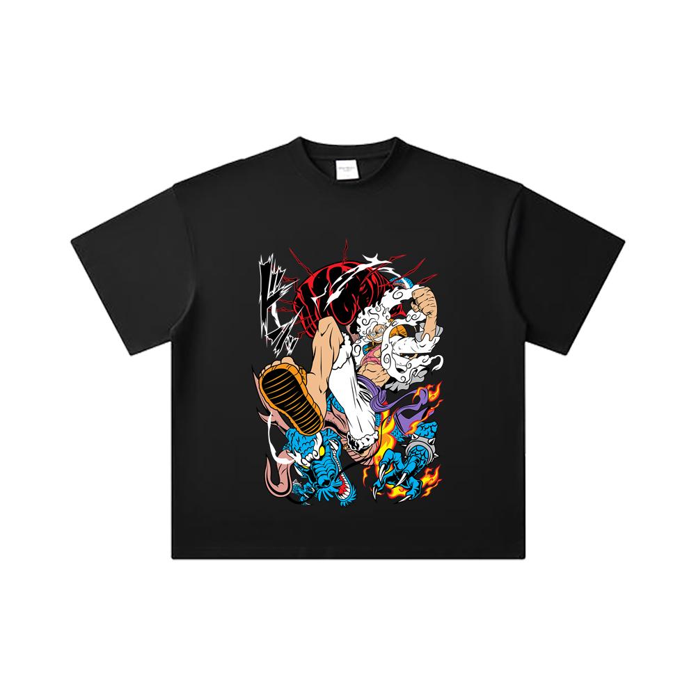 Хлопковая футболка унисекс с принтом V7 Luffy Kaido, плотность 260 г/м², двойная пряжа, 32 нити, 100% хлопок, цельнокроеная, тяжелый хлопок