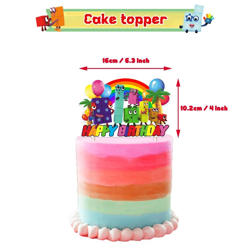 Cartoon Colorful Squares Theme Birthday Party Decorations Rainbow Characters Party Supplie Plates Tablecloth Banners Baby Shower