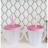 Agaphra Magic Straw Cup S 300ml + Silicone Straw + Fruit Straw Top, Pink (straw Cup), Random Delivery (pin Top), 1 Set