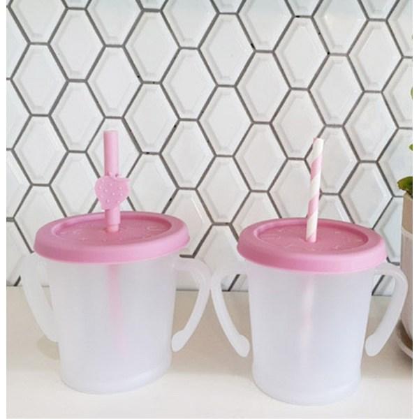 Agaphra Magic Straw Cup S 300ml + Silicone Straw + Fruit Straw Top, Pink (straw Cup), Random Delivery (pin Top), 1 Set