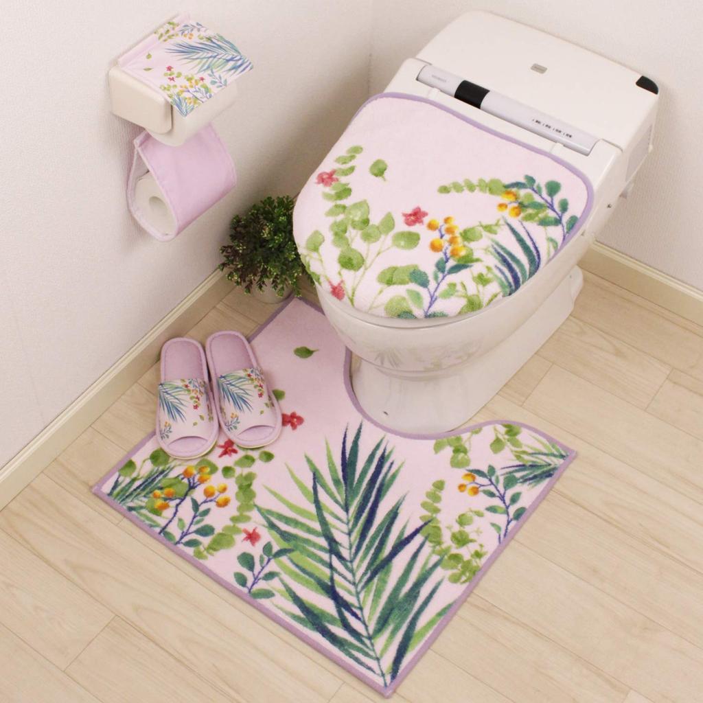 Senko Green Art Toilet Lid Lavender Floral Made in 32474 Cover, Washable, Print, Japan,
