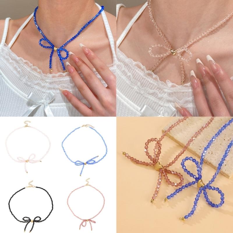 Элегантные дизайны Кристальная бабочка Бант Бисерное ожерелье Кулон для модных энтузиастов Ежедневное использование Повседневная одежда