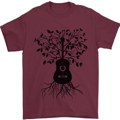 Acoustic Guitar Tree Roots Guitarist Music Mens T-Shirt 100% Cotton