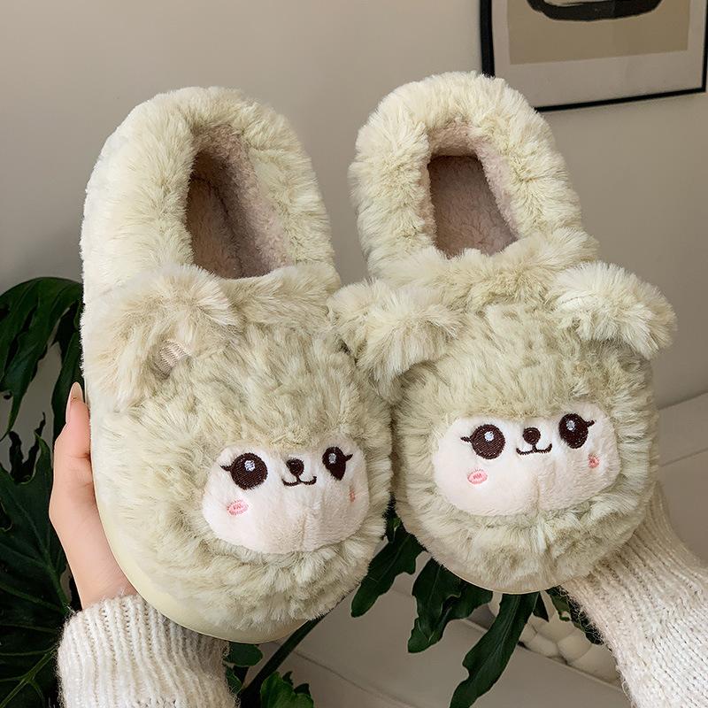 Winter cute lamb cotton slippers men's and women's velvet warm sloth slippers casual fluffy shoes