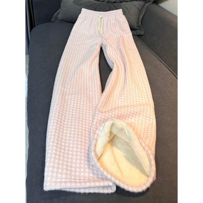 Зимние Милые Свежие Клетчатые Плюс Бархатные Утепленные Теплые Брюки с Широкими Штанинами для Женщин Эстетичный Тренд Прямые Брюки