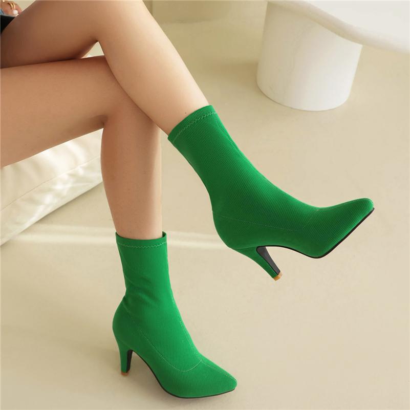 FOREADA Женские ботильоны с острым носком, на массивном высоком каблуке, эластичные короткие ботинки, женская модная обувь, осень-зима, фиолетовый, оранжевый, 46