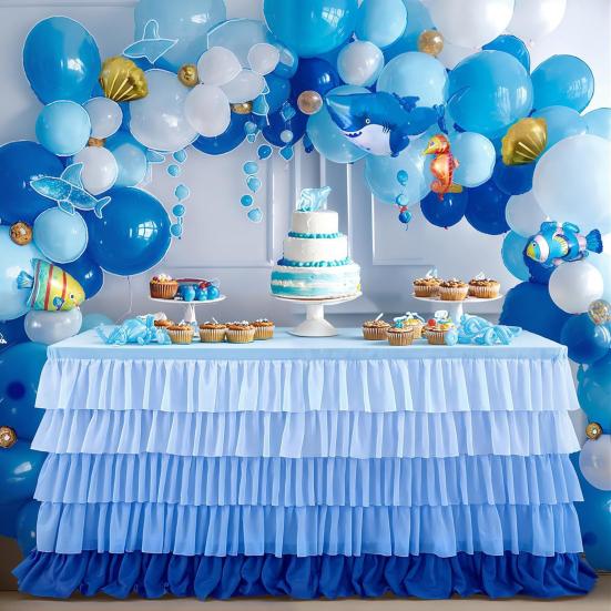 Table Skirt for Rectangle And Round Table Multi-layer Ruffle Reusable Gradient Rainbow Color Beach Parties Ceremony Birthday Party Decoration