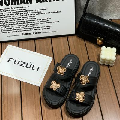 Тапочки женские летние повседневные верхняя одежда бант слово с плоской подошвой сандалии студенческие пляжные тапочки