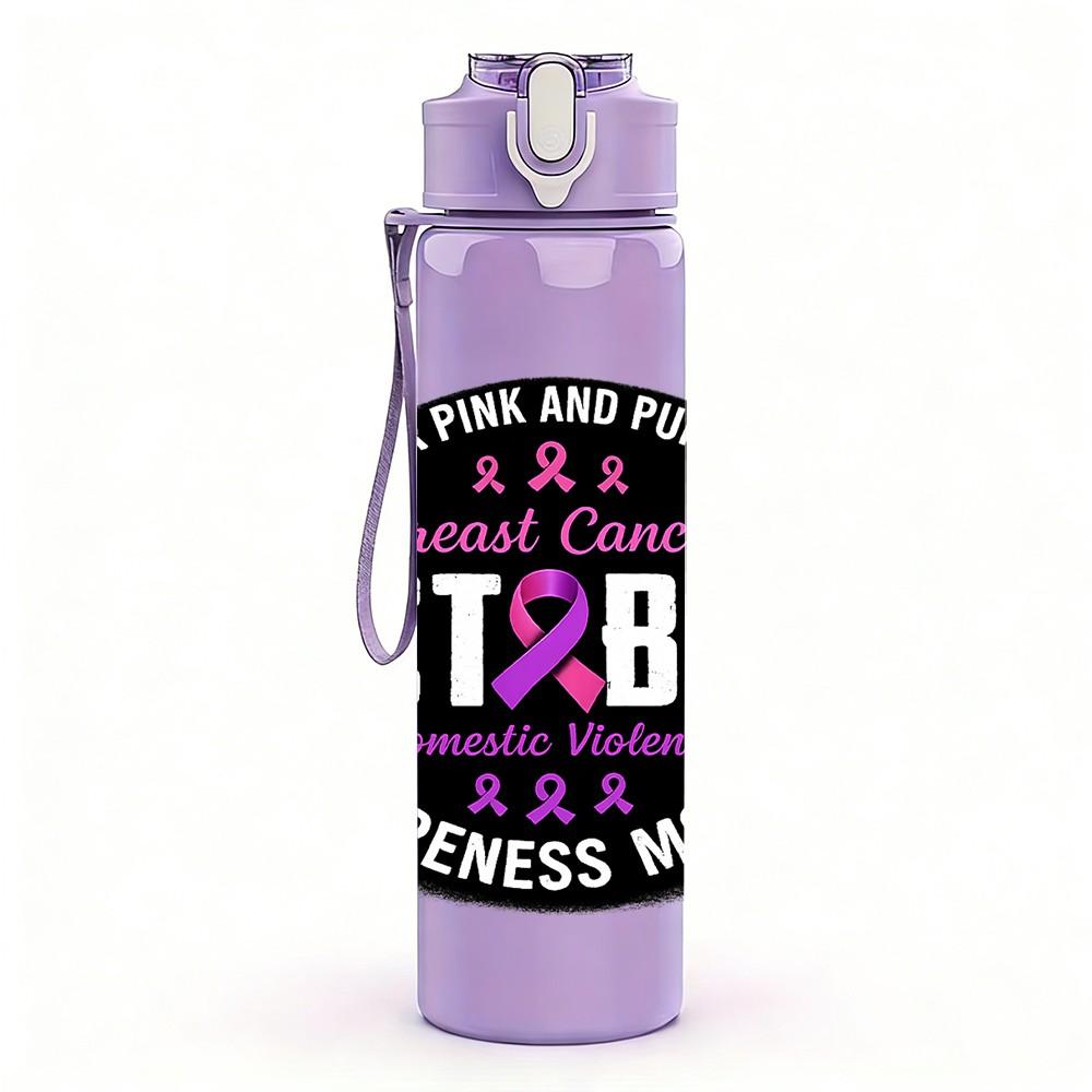1PC October Breast Cancer Badge Print 750ml Color Plastic Sports Water Bottle Leakproof Flip Straw Lid Suitable for Sports Office Home Use