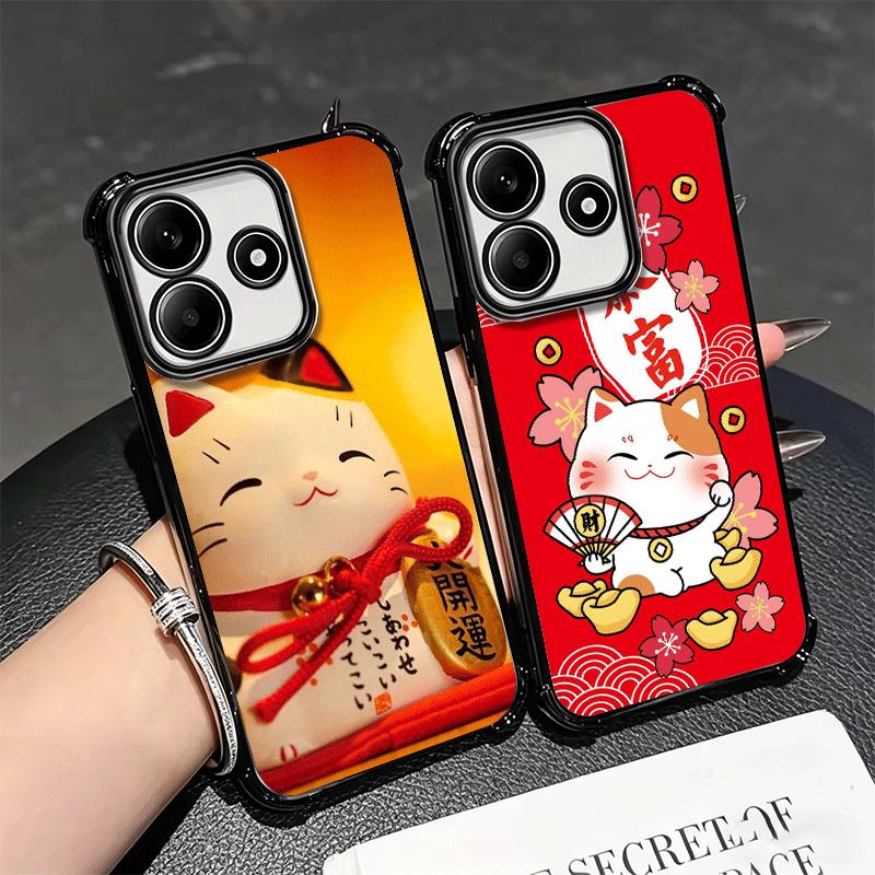 Счастливый Кот Манеки Неко Японский Мягкий Чехол Для Телефона Для Xiaomi Redmi Note 14 15 Pro Plus 13 12 11S 11T 5G 10 9S 9 Покрытие Защита От Падения F
