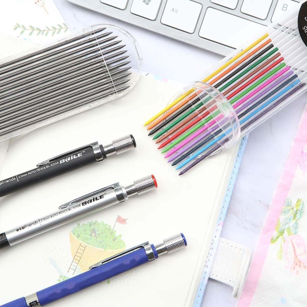 7 Pieces 2.0mm Mechanical Pencil Set with Pencil Sharpener Easy To Use, Suitable for Drawing, Office