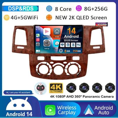 Android 14 Carplay Auto WIFI+4G Радио для Toyota Fortuner HILUX Revo Vigo 2007-2015 Стерео Авто Мультимедийный Видеоплеер GPS QLED