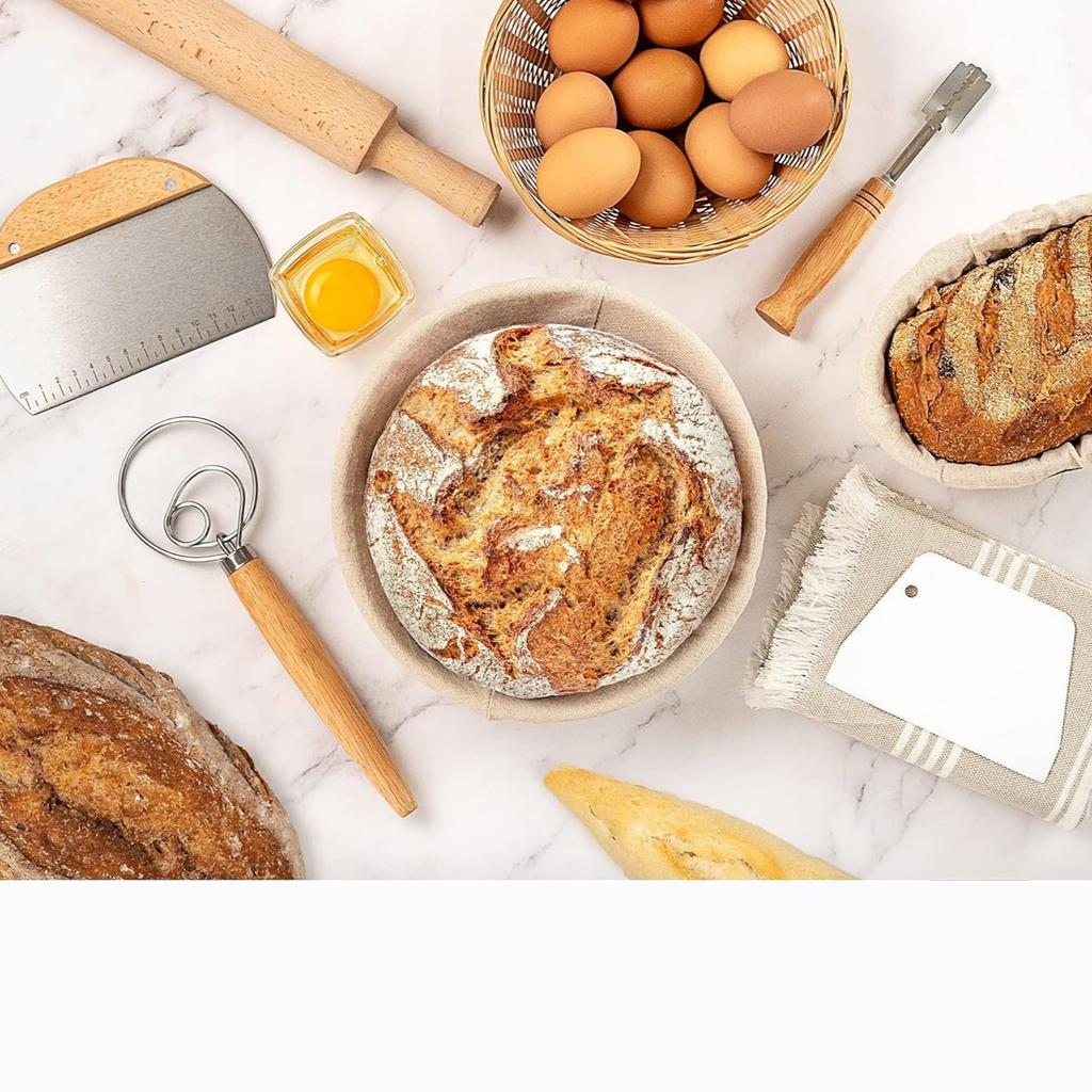 Круглая и овальная корзина для расстойки хлеба, слинг для хлеба, банка, венчик для теста, скребки, трафареты, решетка и мешок Полный набор принадлежностей для выпечки хлеба на закваске