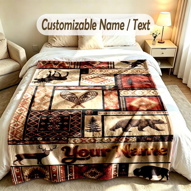 American Patriotic Theme Custom Blanket Personalized Name & Text Customized Soft Warm Throw Blanket Home Decor