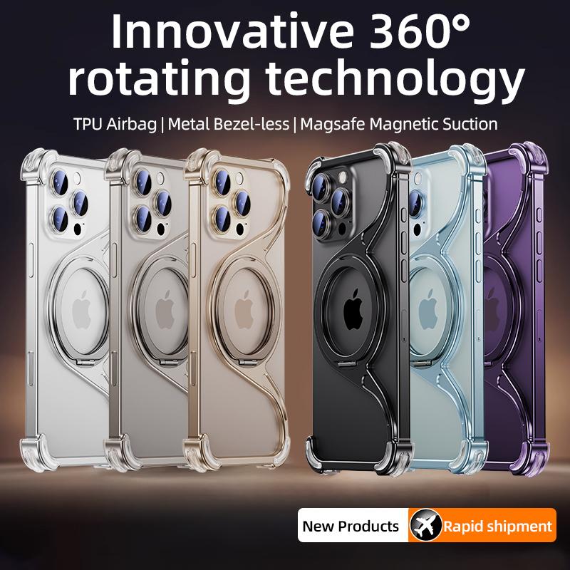 Магнитный металлический чехол для телефона iPhone 13 14 15 16 Pro Max с подставкой W-образной формы, держатель из алюминиевого сплава, безрамная охлаждающая оболочка