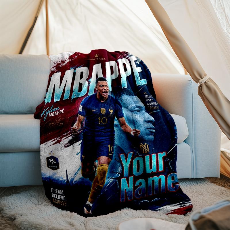 Custom Name Soccer star dynamic pose Flannel Fleece Blanket Cozy Warm Throw Blanket For Couch Bed Travel All Season Use