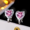 1 Pair Silvery Color Heart Cut Pink Stone Clip Earrings Ear Clip Wedding Jewelry Gifts