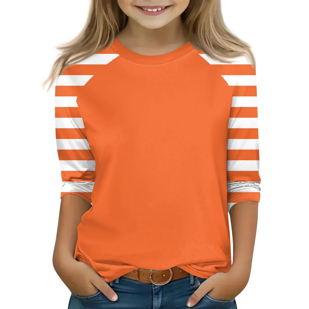 Tops For Youth Girls 4-16 Years Round Neck 3/4 Sleeves T-Shirts Trendy Tops Outfit Tees