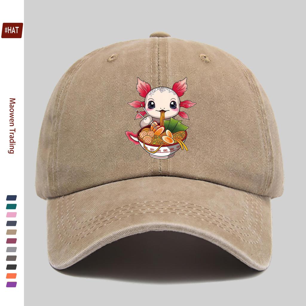 pc Cute Ramen Lover Fashion Cartoon Print Baseball Cap with Axolotl Pattern Print Design Sun Hat Casual Decorative Hat Adjust