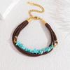 Богемский бирюзовый кожаный браслет с винтажными каменными бусинами для женщин