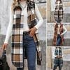 Женский длинный жилет с нагрудными карманами, клетчатый принт, отложной воротник, однобортный, средней длины, жилет, свободный кардиган, верхняя одежда для повседневной носки