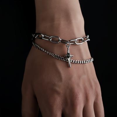 Серебристый Звездный Мужской Браслет из Нержавеющей Стали, Стильный И Уникальный Двойной Цепочный Браслет для Пары, Устойчивый к Выцветанию