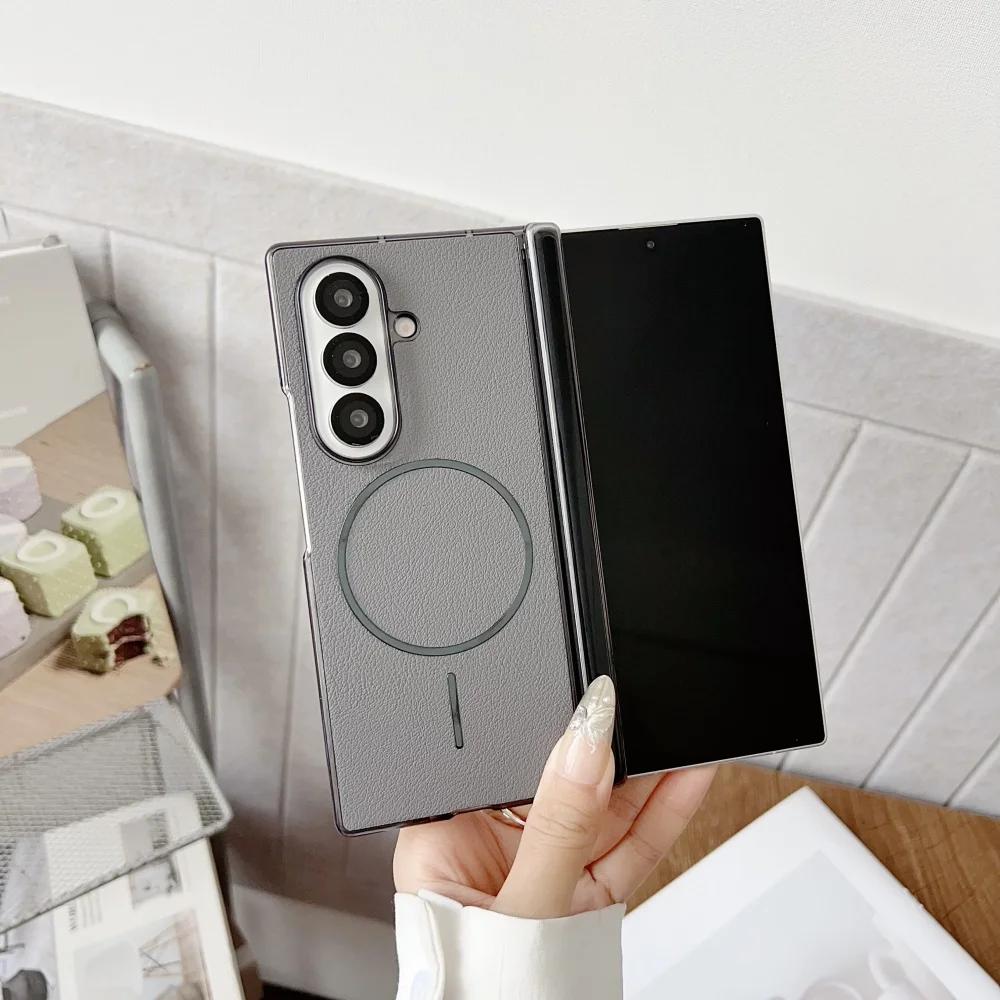 for Magsafe Magnetic Leather Case for Samsung Galaxy Z Fold 7 6 5 4 ZFold fold7 Wireless Charging Shockproof Business Back Cover